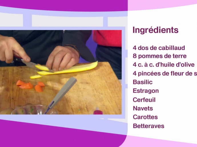 Recette : dos de cabillaud en cailles de pommes de terre de Noirmoutier |  INA
